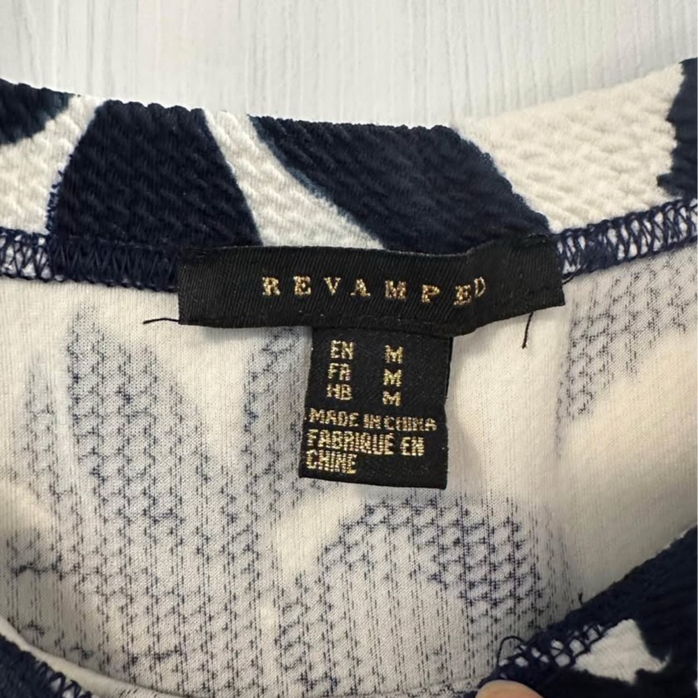 Revamped Navy and White Leaf Print Mini Dress - Picture 2 of 2